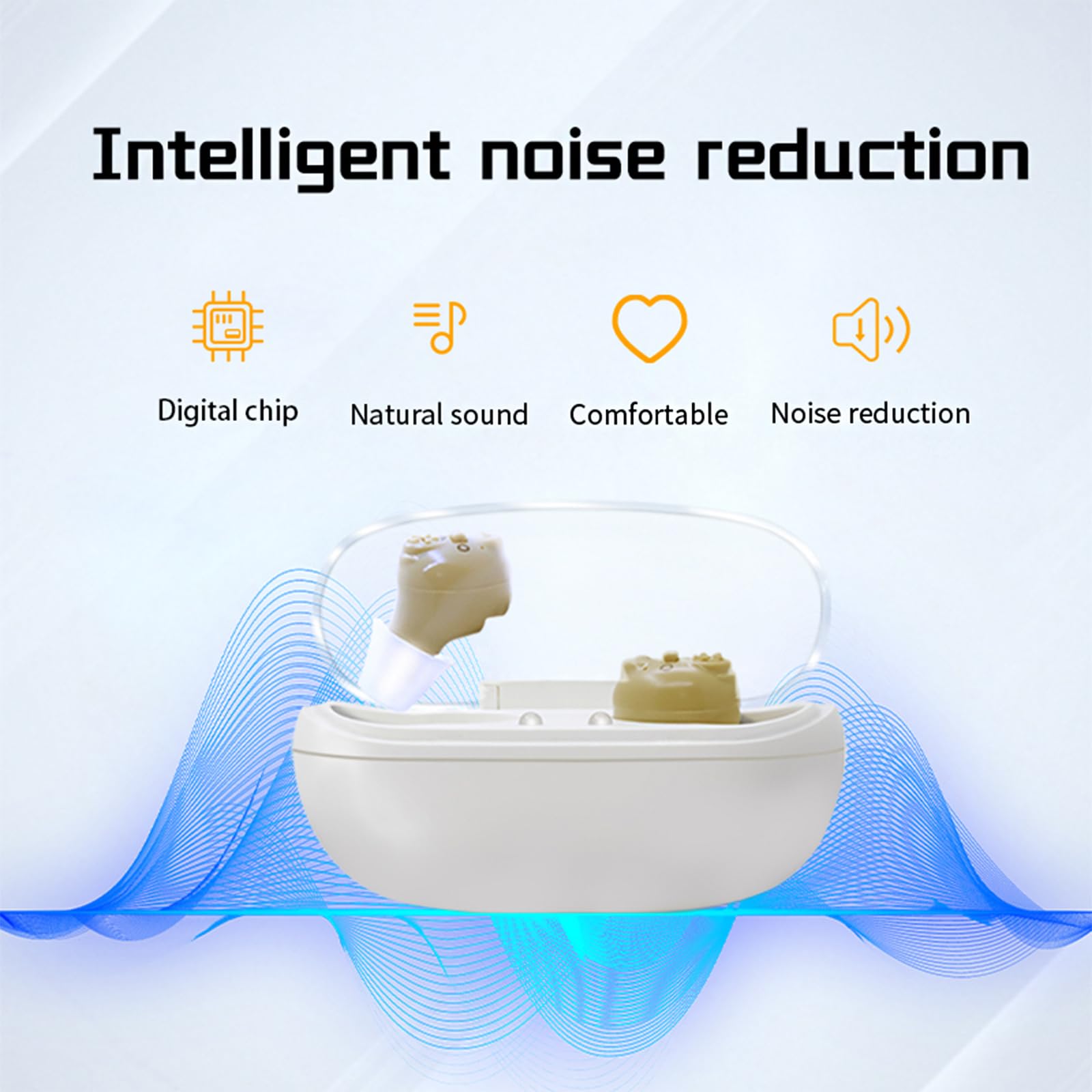 Mini dispositivo audio invisibile per adulti e anziani, dispositivo audio ricaricabile con custodia di ricarica, design invisibile in-ear, potenziatore vocale, vestibilità comoda (bianco)