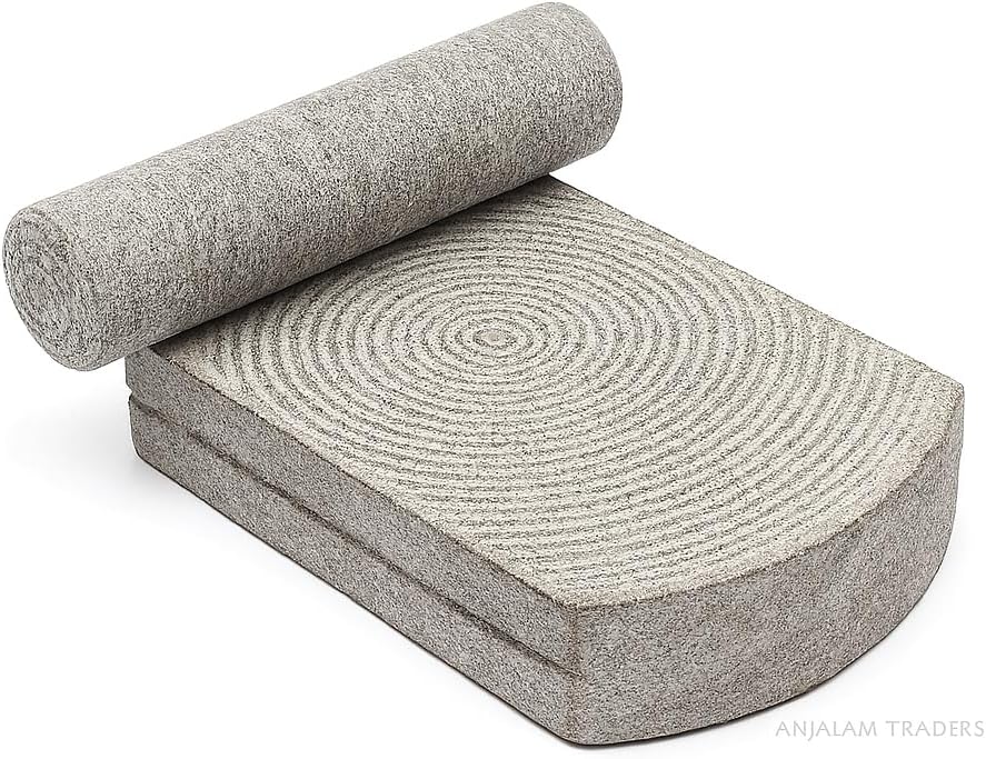 Natural Stone SIL Batta/Ammikallu/Mortar and Pestle Set for Spices – (Lenght-10" inch X Width- 6” inch) Hand Grinder for Authentic Flavors.