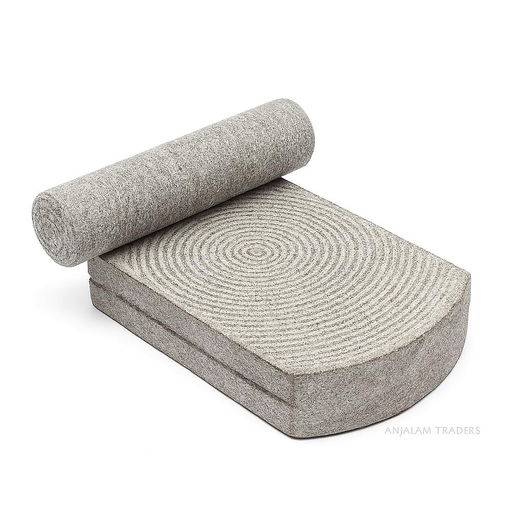 Natural Stone SIL Batta/Ammikallu/Mortar and Pestle Set for Spices – (Lenght-10" inch X Width- 6” inch) Hand Grinder for Authentic Flavors.