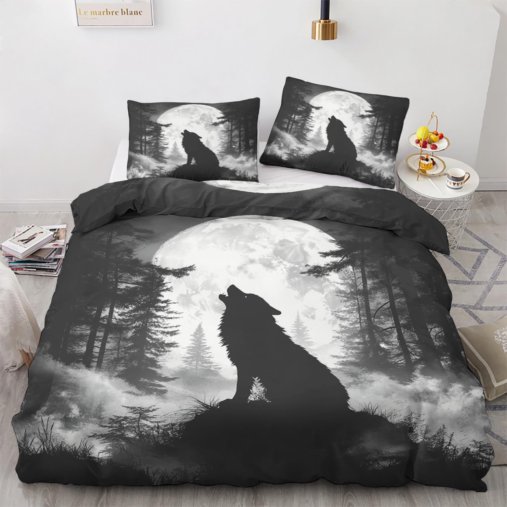 Housse de couette 200x200 bois loup en microfibre premium avec fermeture éclair