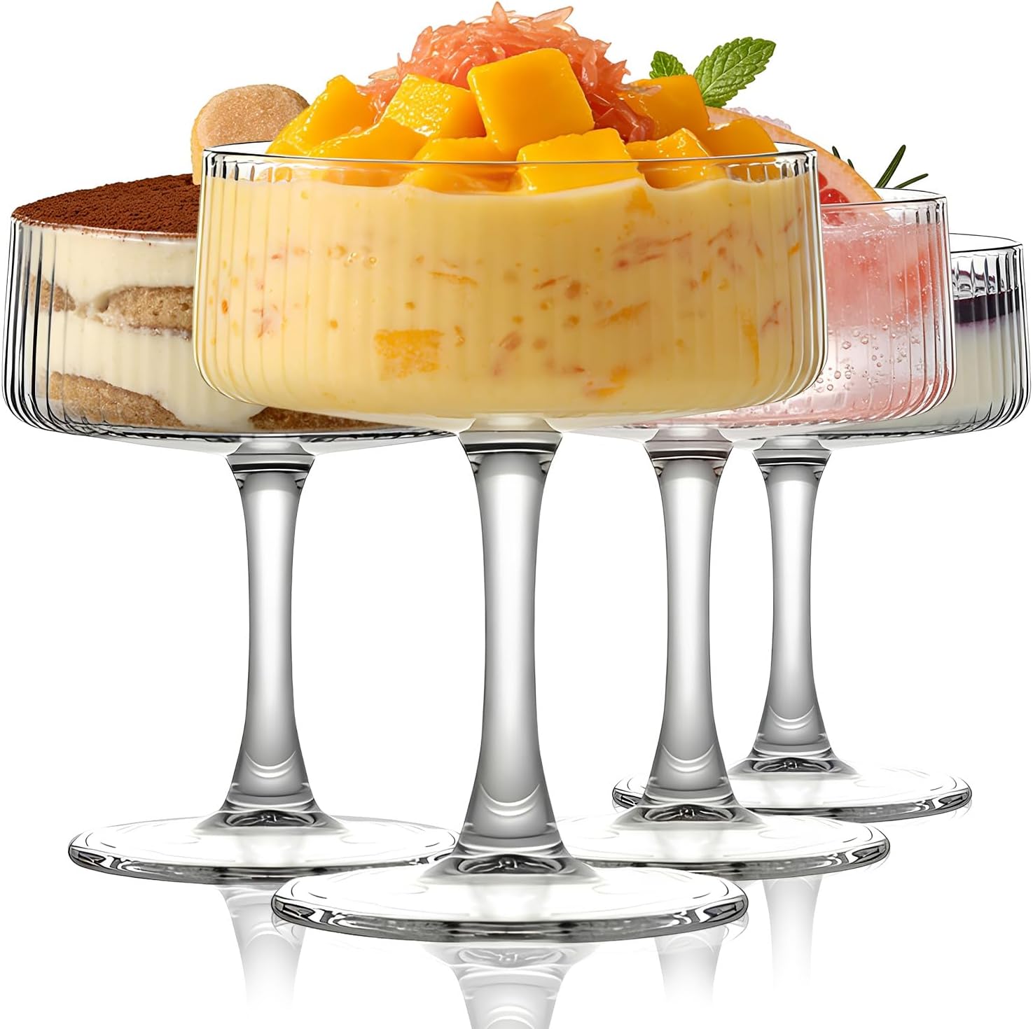 Set of 4 Glass Dessert Bowls, 8.8 Oz Elegant Sundae Cups, Margarita Glasses, Super Margarita, Espresso Martini Cocktail Glasses, Perfect for Home Bar Entertaining & Gatherings