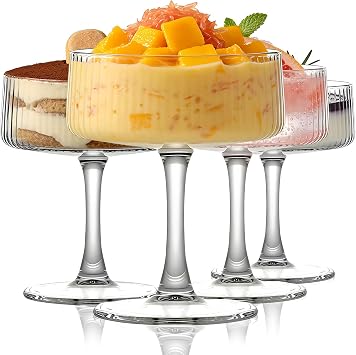 Set of 4 Glass Dessert Bowls, 8.8 Oz Elegant Sundae Cups, Margarita Glasses, Super Margarita, Espresso Martini Cocktail Glasses, Perfect for Home Bar Entertaining & Gatherings
