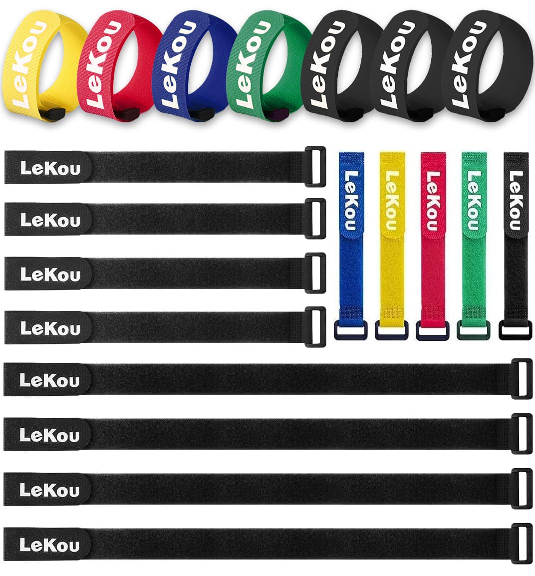 Reusable Fastening Cable Securing Straps and Cable Ties, 20 Pack (8" 12" 18") Nylon Adjustable Fastening Hook and Loop Straps Mixed Color