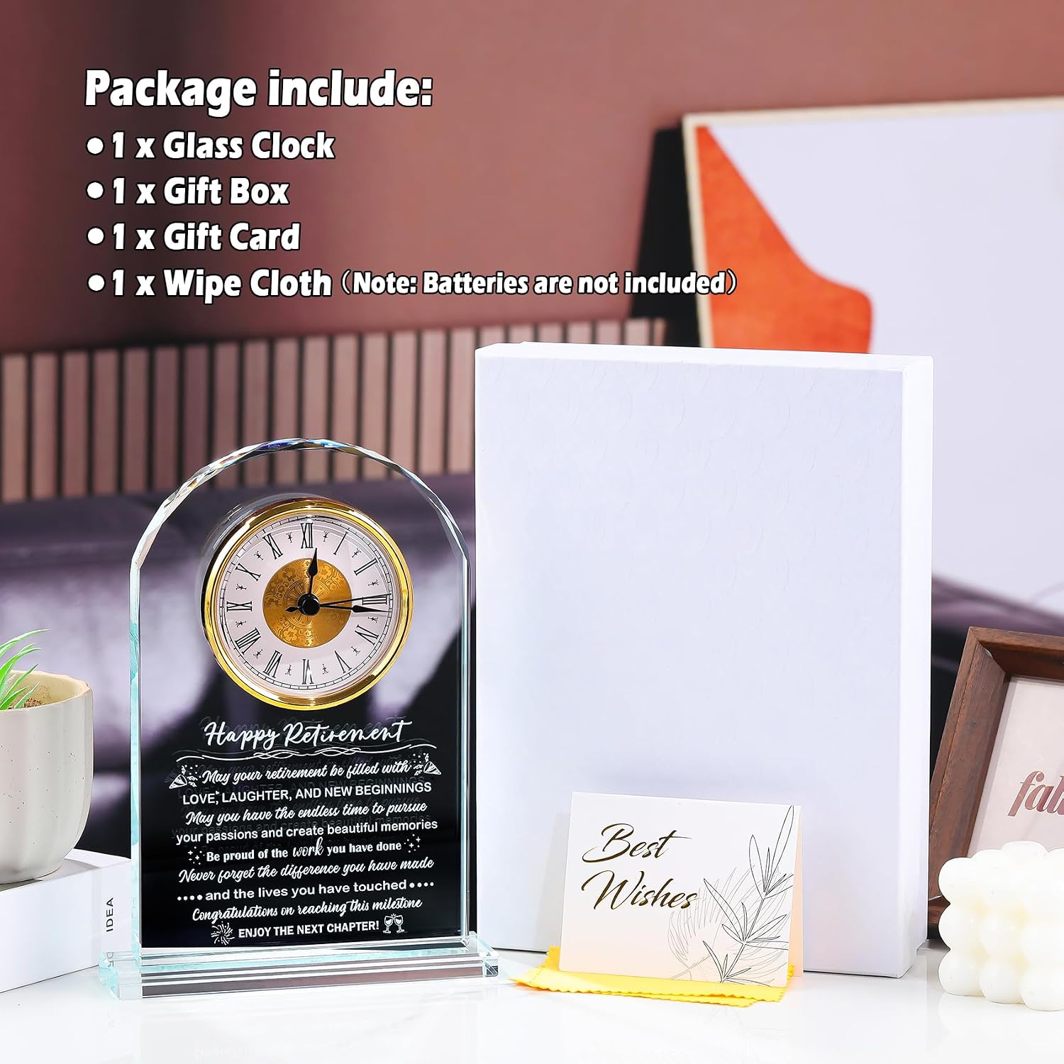 Arikyrist Glass Retirement Clock Gifts for Women Men, Happy Retirement Plaque Gift for Colleagues Boss Friends, Farewell Goodbye Gift Idea for Her Going Away, Retired Keepsakes for Teacher Doctor