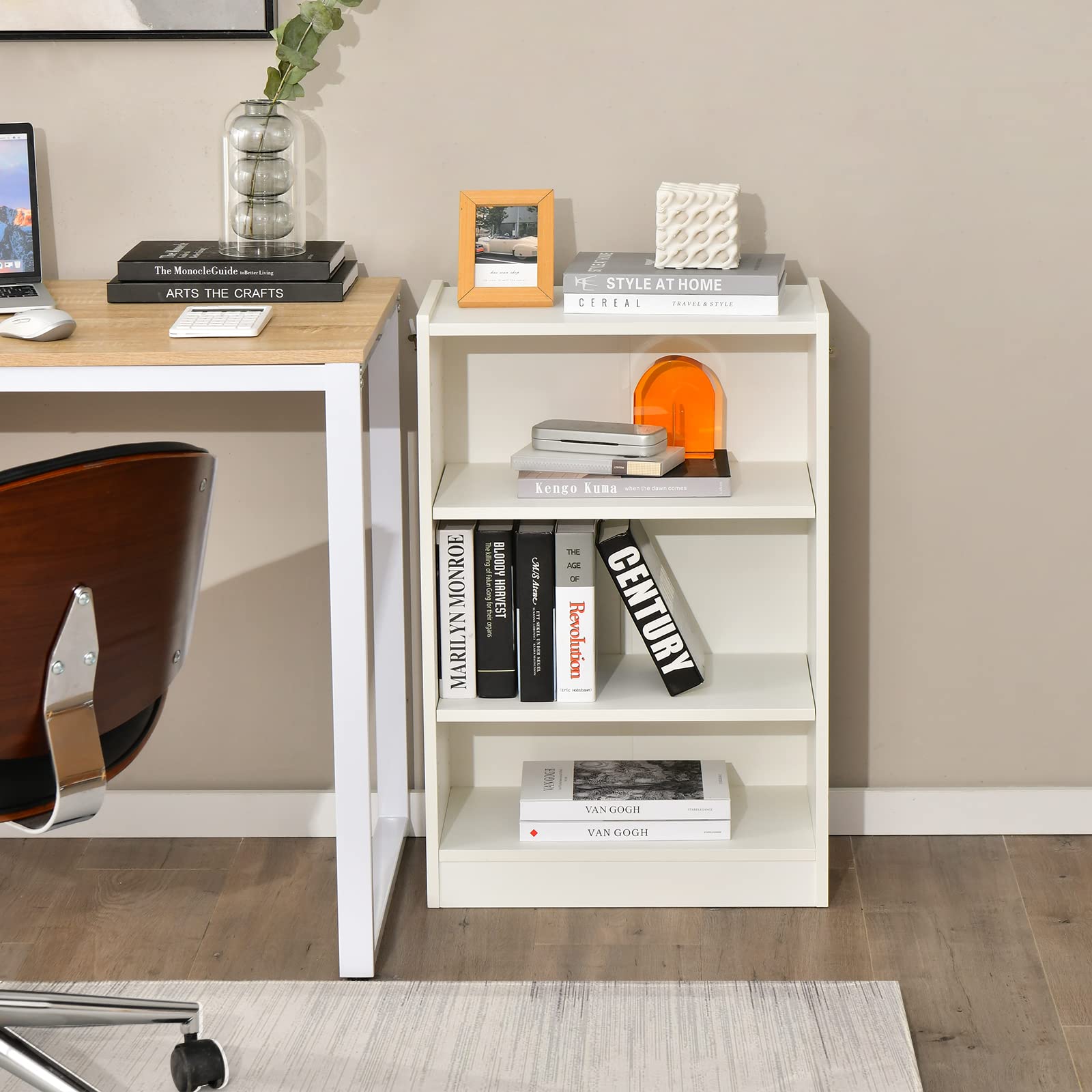 KOMFOTTEU Libreria Scaffale a 3 Livelli Aperti, Libreria Verticale Moderna con Ripiani Regolabili, Dispositivo Antiribaltamento, Mobile per Camera da Letto, Soggiorno, 50 x 30 x 75 cm (Bianco)