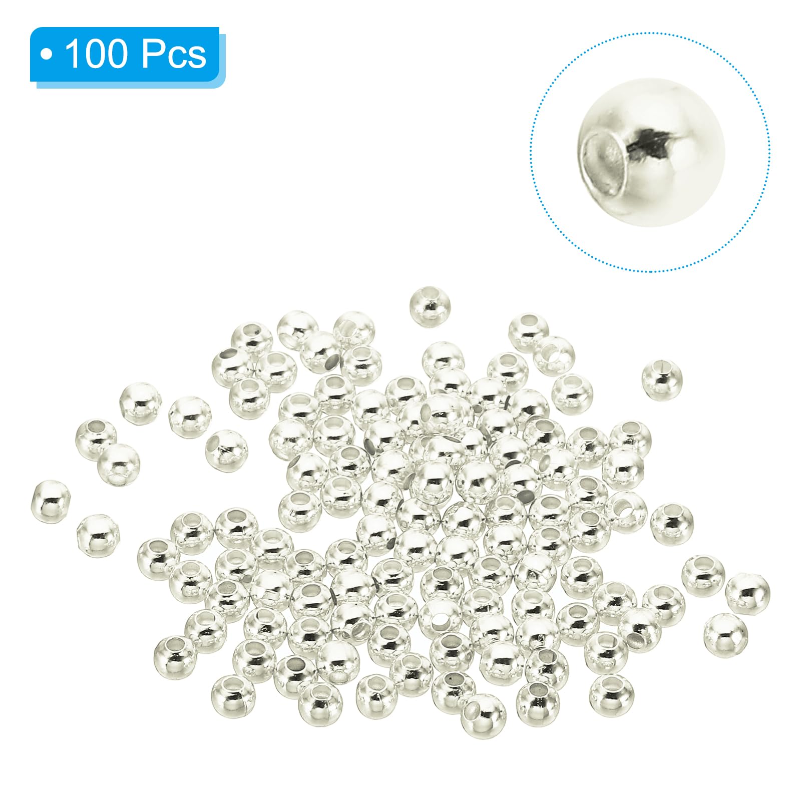 PATIKIL 4mm Silver Filled Spacer Beads for Jewelry Making 100 Pack Metal Round Beads Brass Beads for Bracelets Earring Necklace DIY Craft - Image 3