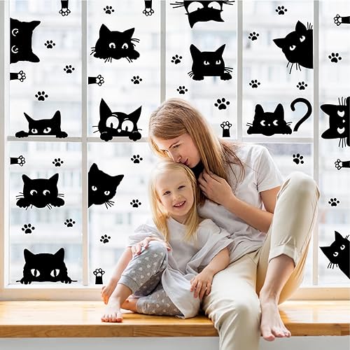 Miniatura 9 de Divertidas calcomanías de pared de gato negro, calcomanías para ventana de gato que mira hacia el auto, calcomanía para despegar y pegar, calcomanía