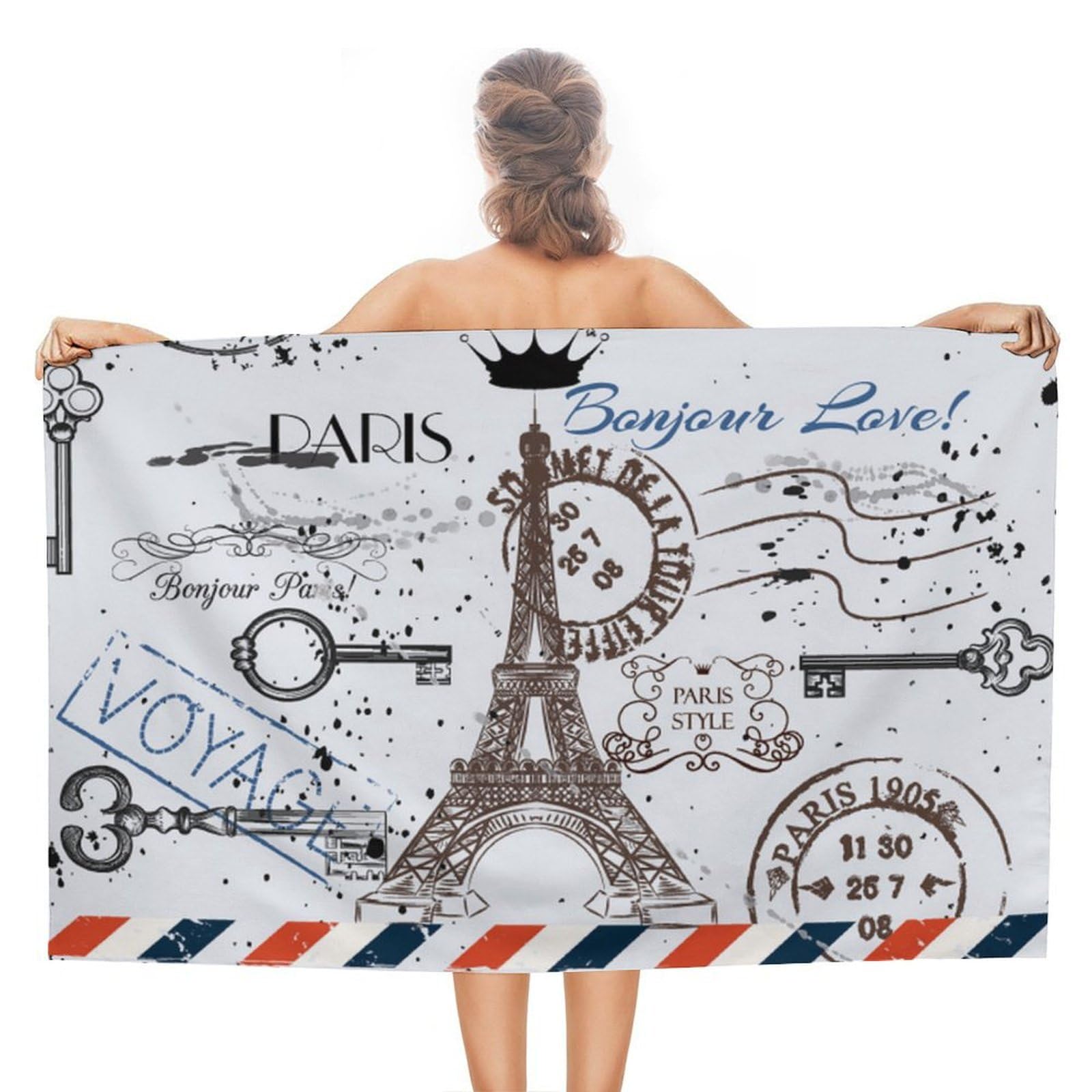 CGSBNGHA Paris Eiffel Tower Vintage Beach Towels Soft Bathroom Bath Pool Swim Towels for Women Men