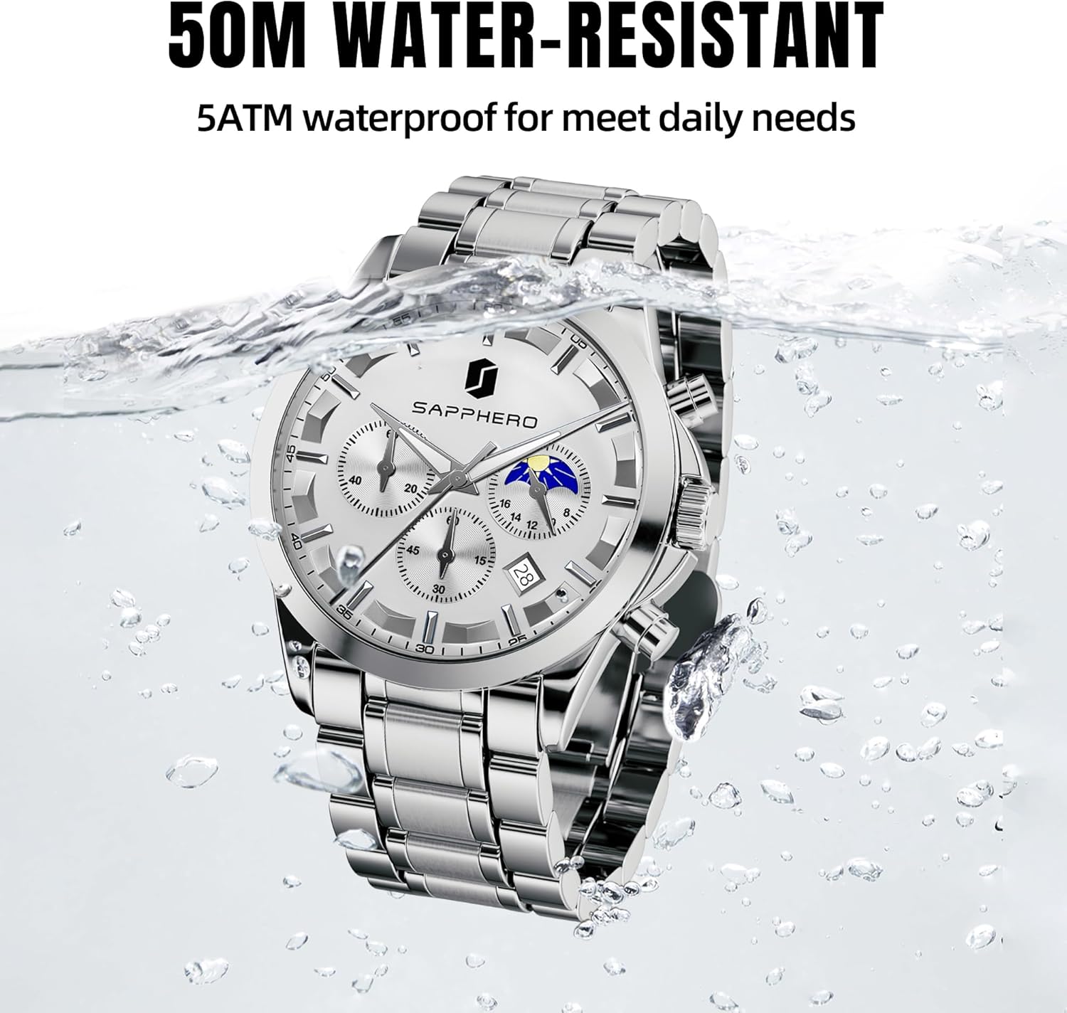 BY BENYAR Mens Watches Analog Quartz Chronograph Waterproof Wrist Watches for Men Fashion Business Work Casual Sport Designer Dress Watch with Calendar Elegant Gifts for Men - Image 6