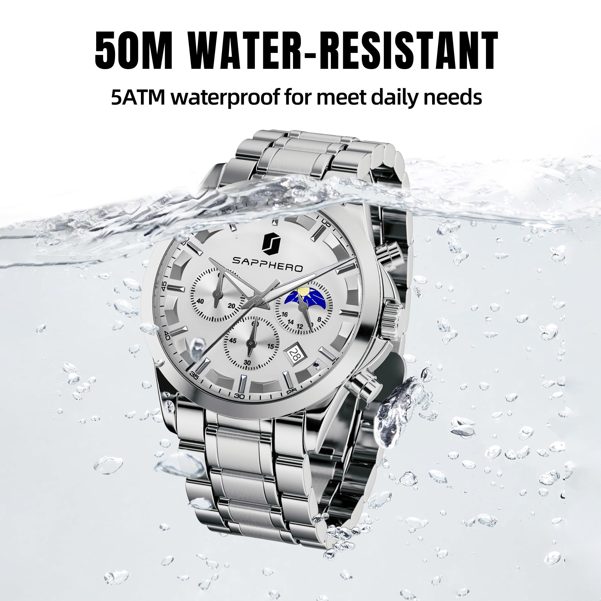 BY BENYAR Mens Watches Analog Quartz Chronograph Waterproof Wrist Watches for Men Fashion Business Work Casual Sport Designer Dress Watch with Calendar Elegant Gifts for Men