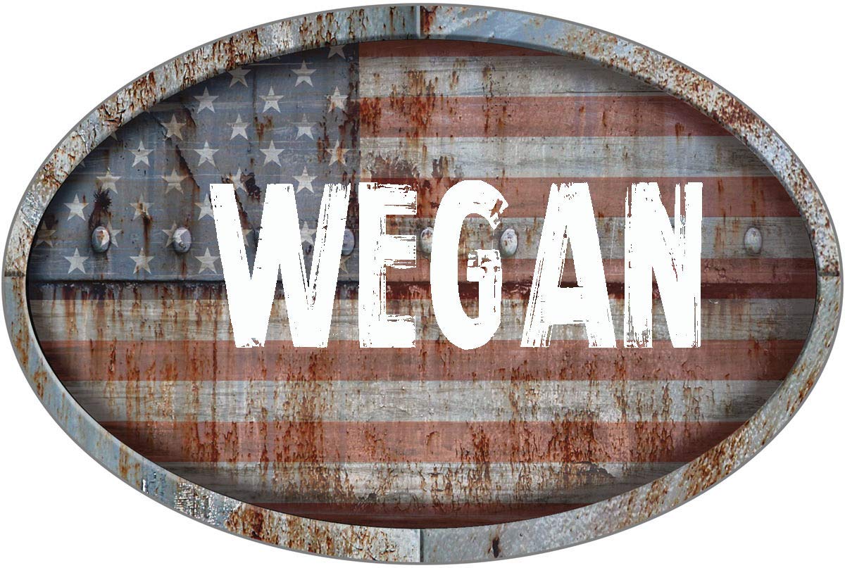WEGAN Patriotic American Flag Rusty Rustic Metal 6" Oval Shaped Look Decal Bumper Sticker for use on Any Smooth Surface