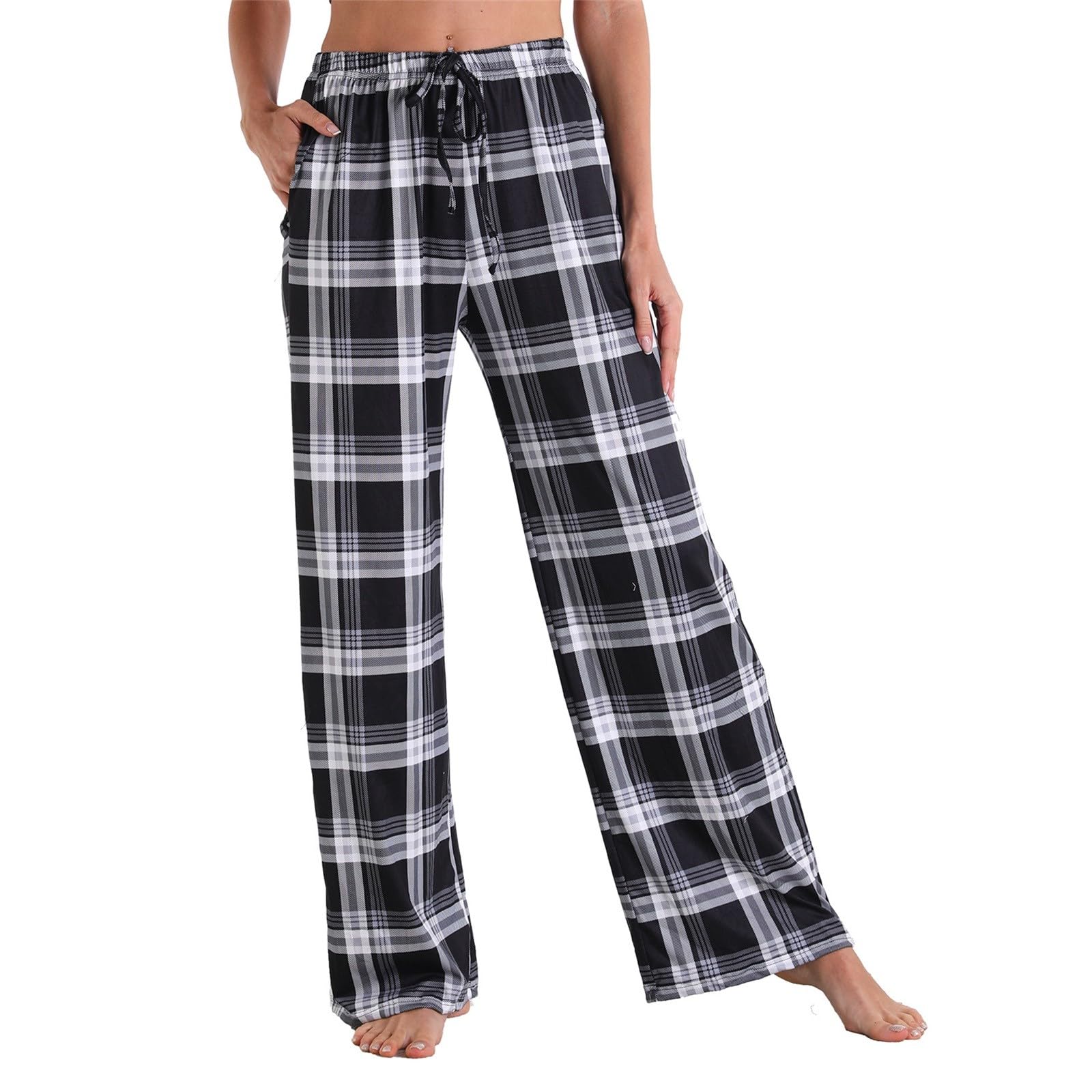 BUKKNYE Women's Pyjama Bottoms Cotton Checked Flannel Lounge Pants with Pockets Ultra Soft Pjs Trousers Pyjamas for Women Loungewear Nightwear