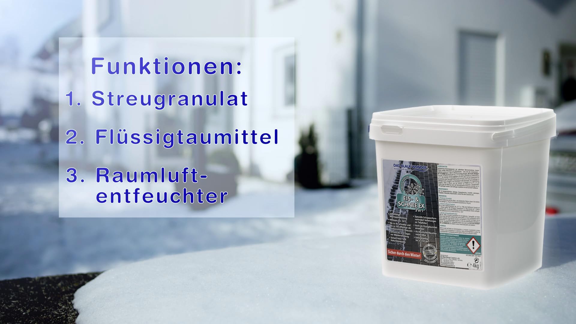 Das Blaue Wunder Eis- & Schnee Ex| Hochleistungs-Enteisungsgranulat | Taumittel | bis zu 250 m² | Granulat zum Auftauen von Schnee und Eis | Schutz vor Wiedervereisung | 4 kg (1)