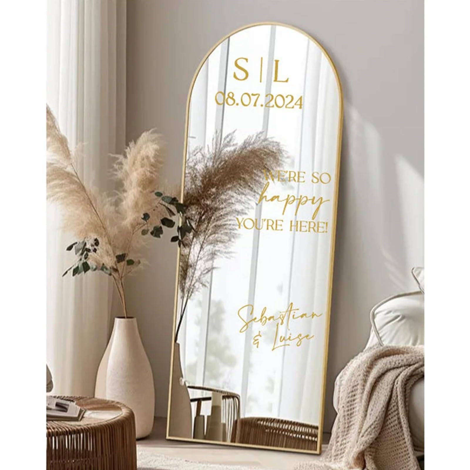 Gufacai Pegatinas de espejo de vinilo personalizadas con texto en inglés "Welcome to the Wedding", con nombre, fecha, cartel de boda, decoración de fiesta de cumpleaños, pegatinas de espejo de vinilo