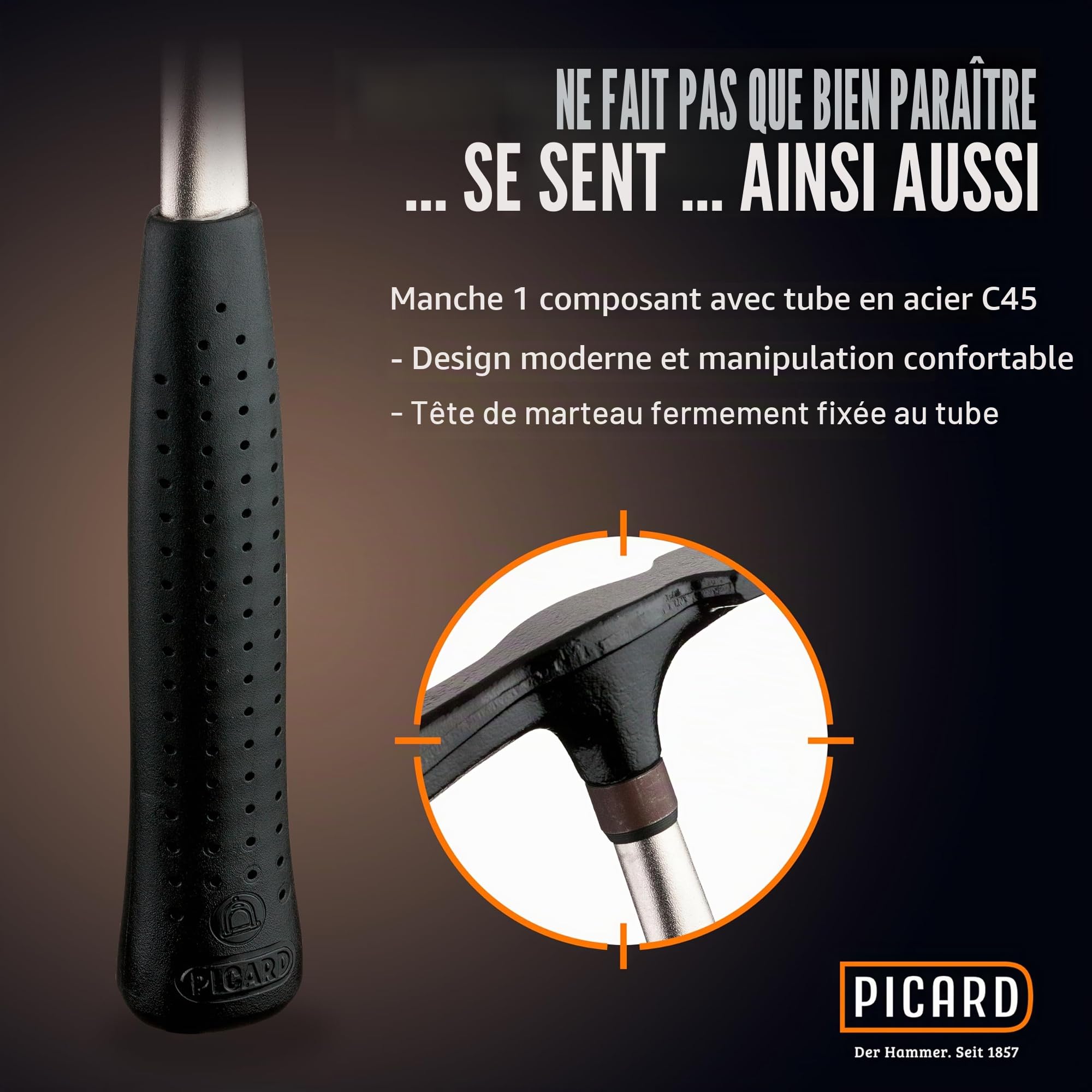 Picard 0027700 Marteau de maçon modèle Berlin 600 g, Noir/Argent