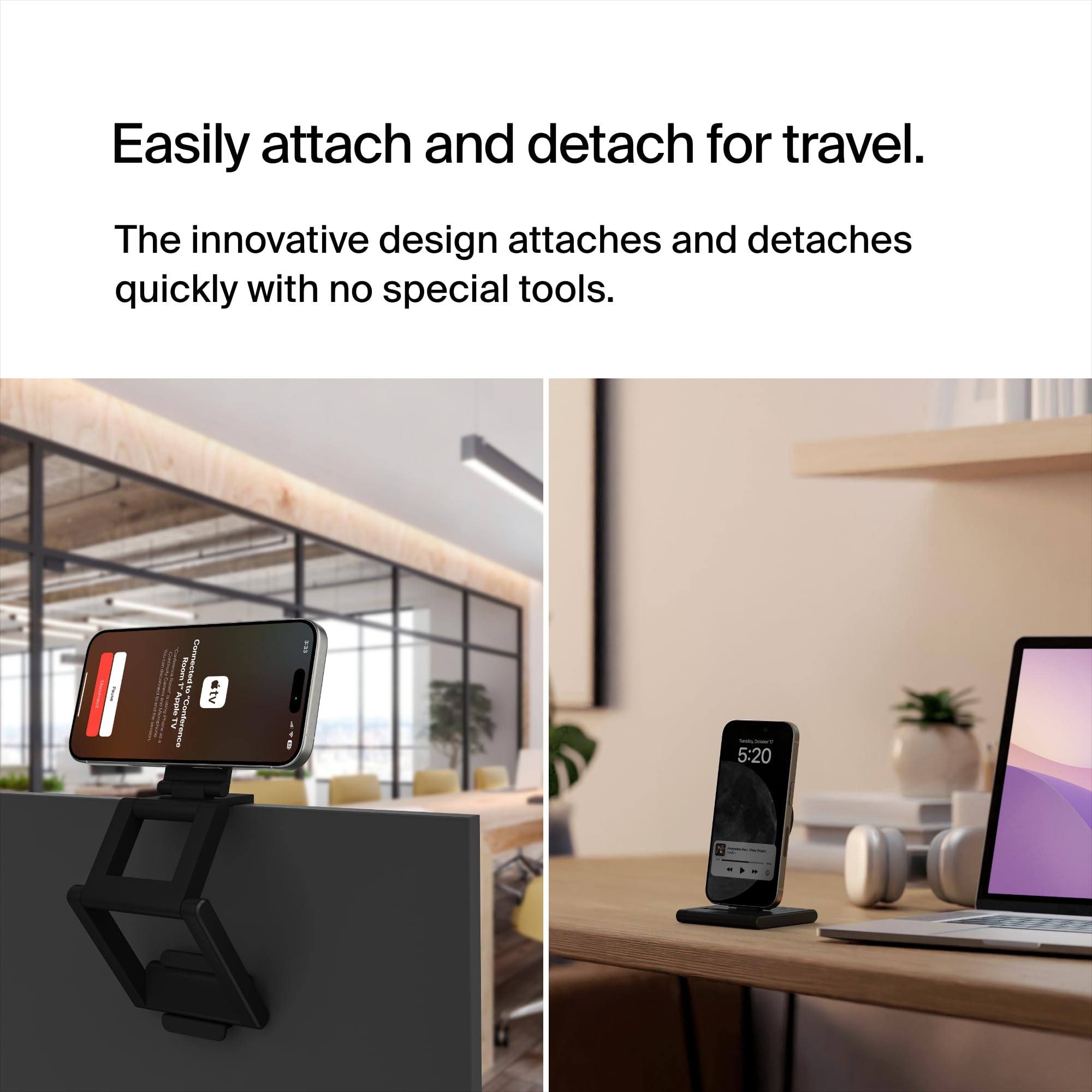 Belkin iPhone Mount with MagSafe for Apple TV 4K - MacBook Continuity Support w/tvOS - Turn Phone to Webcam, Compatible with MacBook Pro, Air, iPhone 16,15,14,13 & More - Gray | Convierte el iPhone en cámara web, soporte tvOS, compatible con MacBook Pro,