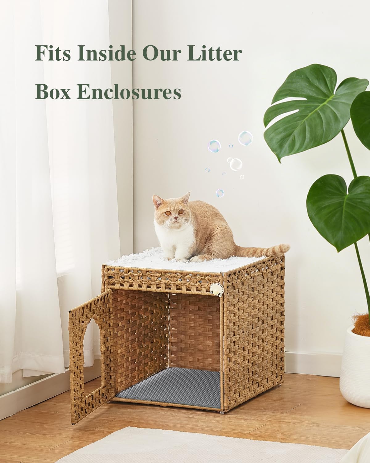 Cat Litter Box Enclosure Furniture, Hidden Litter Box with Mat and Fence, Cat Litter Mat, Small Double Layer Cat Mat for Litter Box, Honeycomb Trapping pad Waterproof Urine Proof, Easy Clean