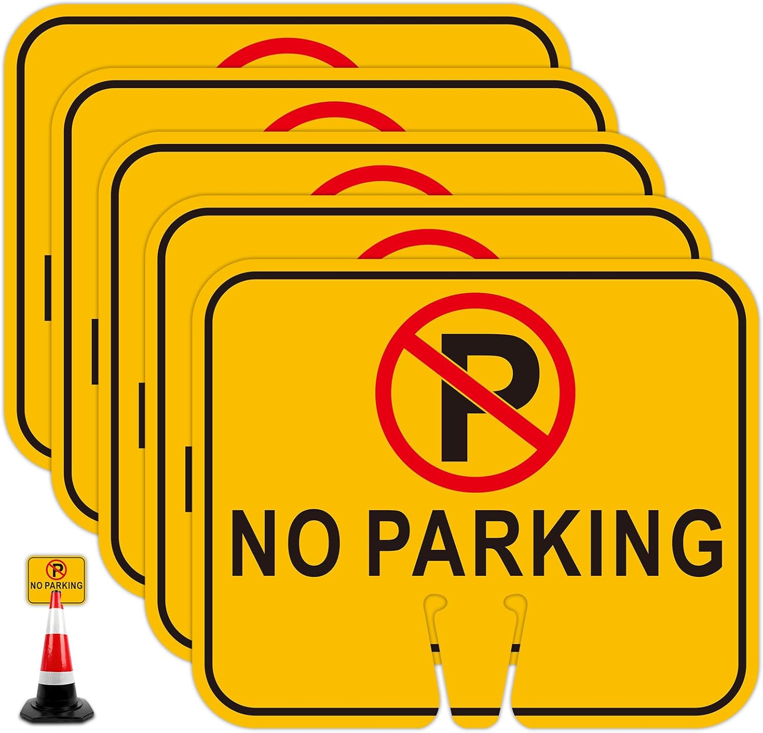 5 Pack No Parking Traffic Cone Signs, 12.6"x10.4" No Parking Sign for Traffic Safety Cone, PVC Plastic Traffic Cone Top Warning Sign for Road Barricade Outdoor Construction Waterproof- Double-Sided