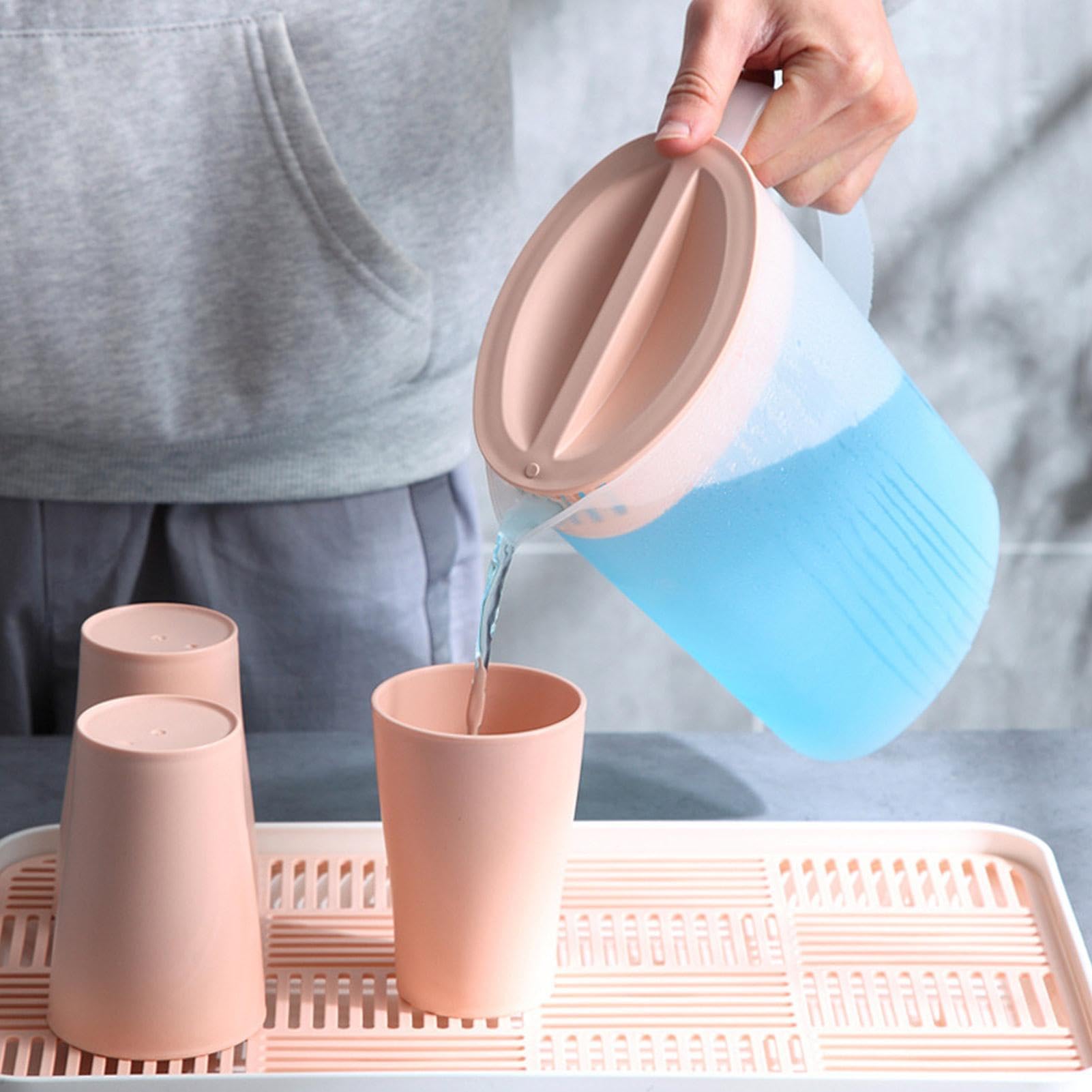 Caraffa per Succhi di Frutta, 1,5 litri Caraffa per Acqua in Plastica, Brocca d'acqua con Coperchio e Manico, Contenitore Acqua Frigorifero per Bevande Fredde Calde, Tè, Limonata, Latte, Succo