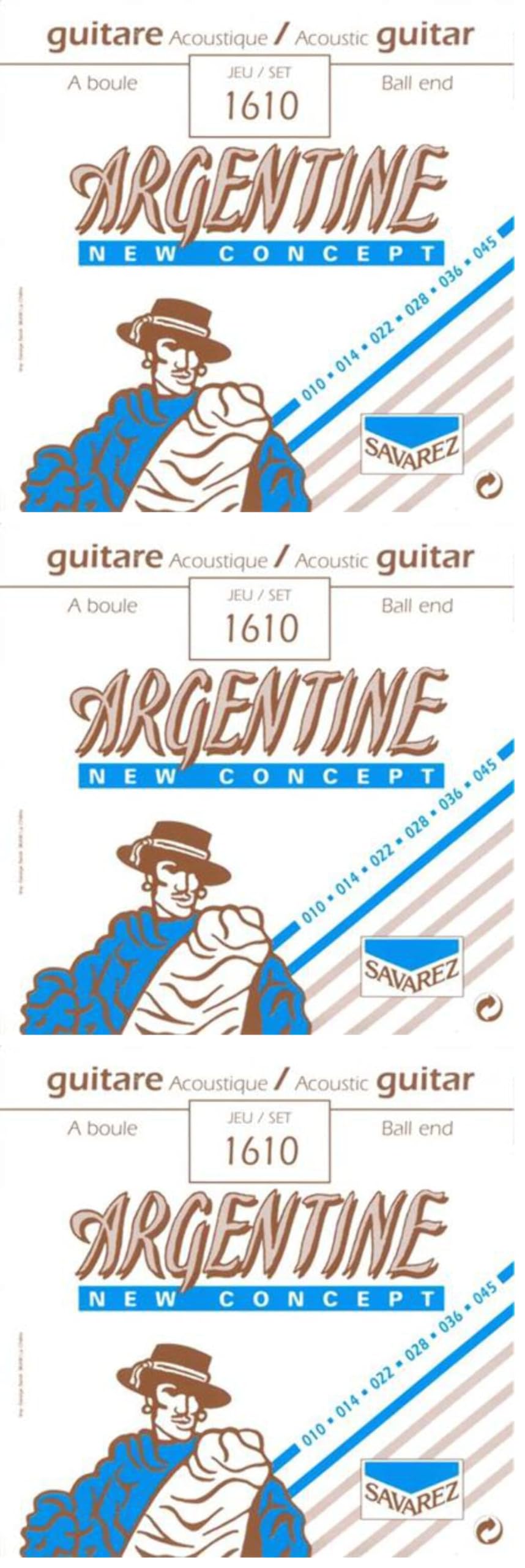 Savarez, Corde per chitarra acustica/folk Argentine, Set, Ball end, .010 - .045w, extra-light, 1610