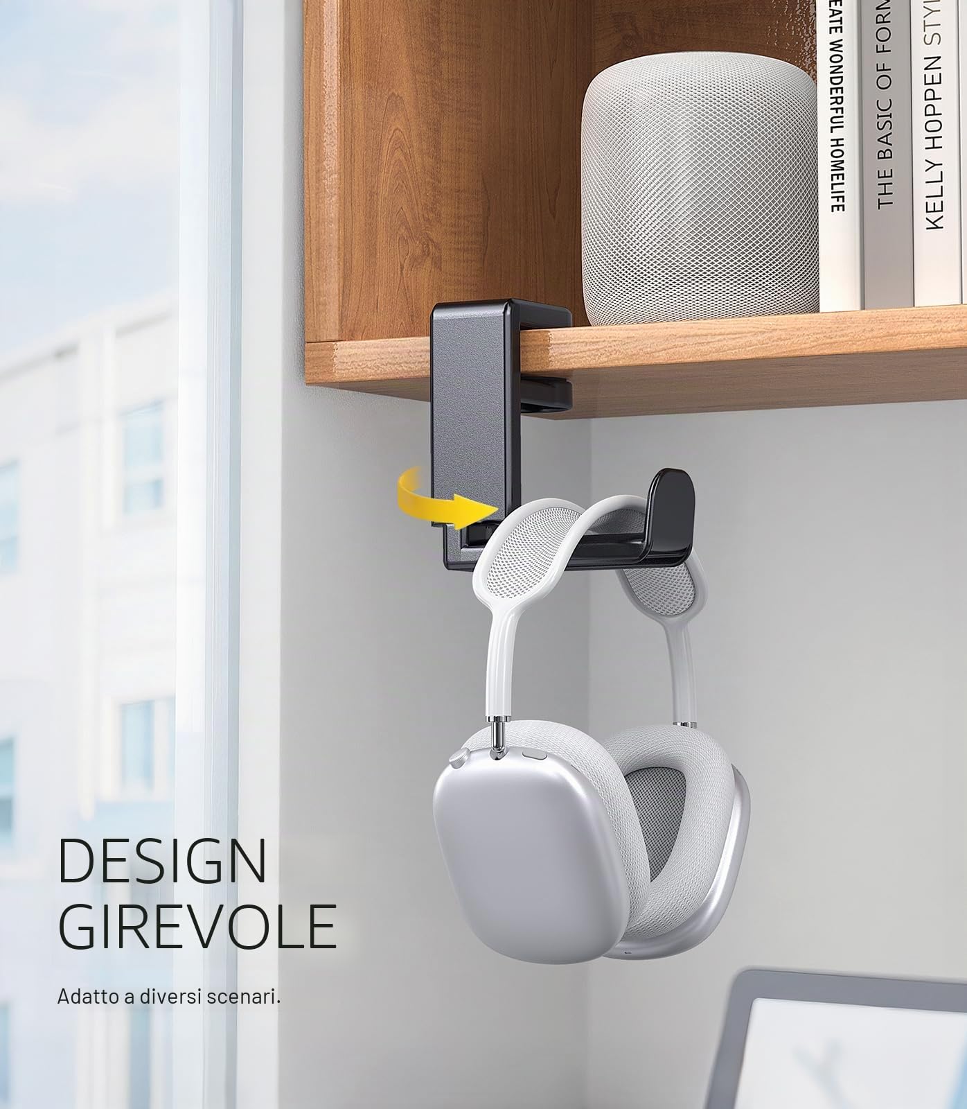Coolpow Supporto per Cuffie Sotto la Scrivania【360° Girevole】 Porta Cuffie Gaming con Gancio Clip per Cavo per cuffie Sotto la Scrivania per Sony, Beats, HyperX