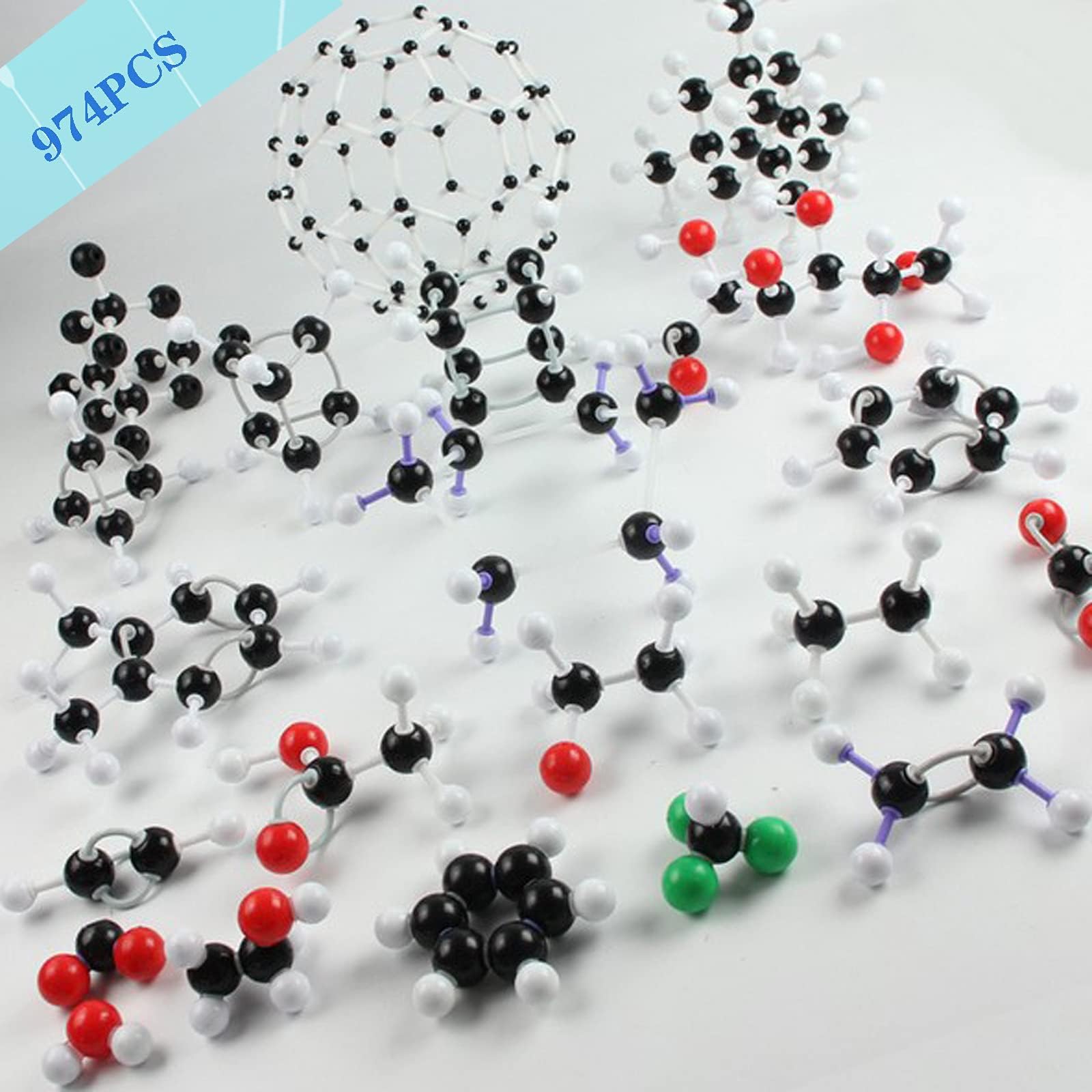 Kit modello molecolare, 974 PCS Chimica Modello di struttura molecolare con atomi, Charge-Cloud, Kit didattico di chimica organica/inorganica, kit scientifico per immaginazione spaziale/coltivazione
