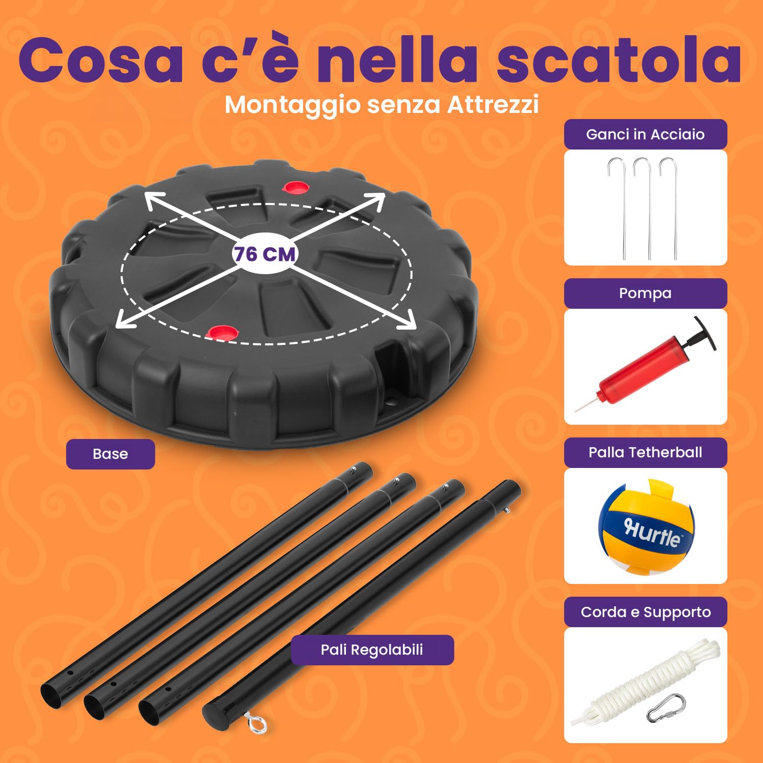 Hurtle Gioco di Tetherball con Palla e Corda, Base Pesante e Palo Regolabile 1,2–2,7 m, Gioco da Esterno Bambini, Giochi Adolescenti per Prato, Patio e Giochi per Bambini all’Aperto