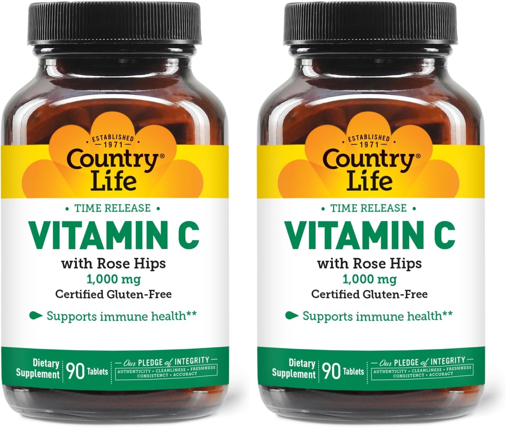 Country Life Vitamin C 1000mg with Rose Hips – Time Release Immune Support Supplement – Antioxidant Protection – Vegan, Gluten-Free, Preservative-Free – 90 Tablets (Pack of 2) 90 Count (Pack of 2)