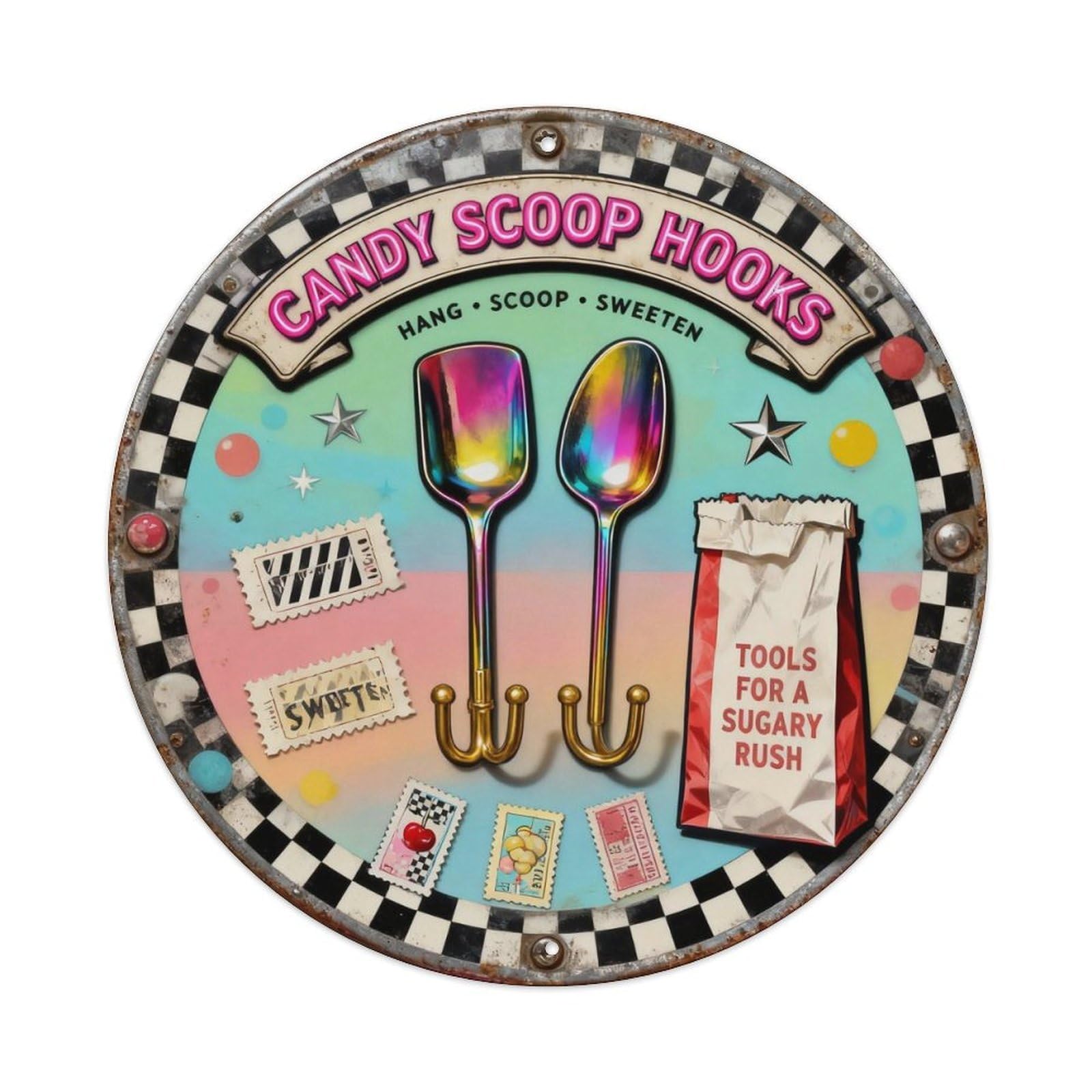 Candy Scoop Hooks Sign Metal Tin Sign Plaque