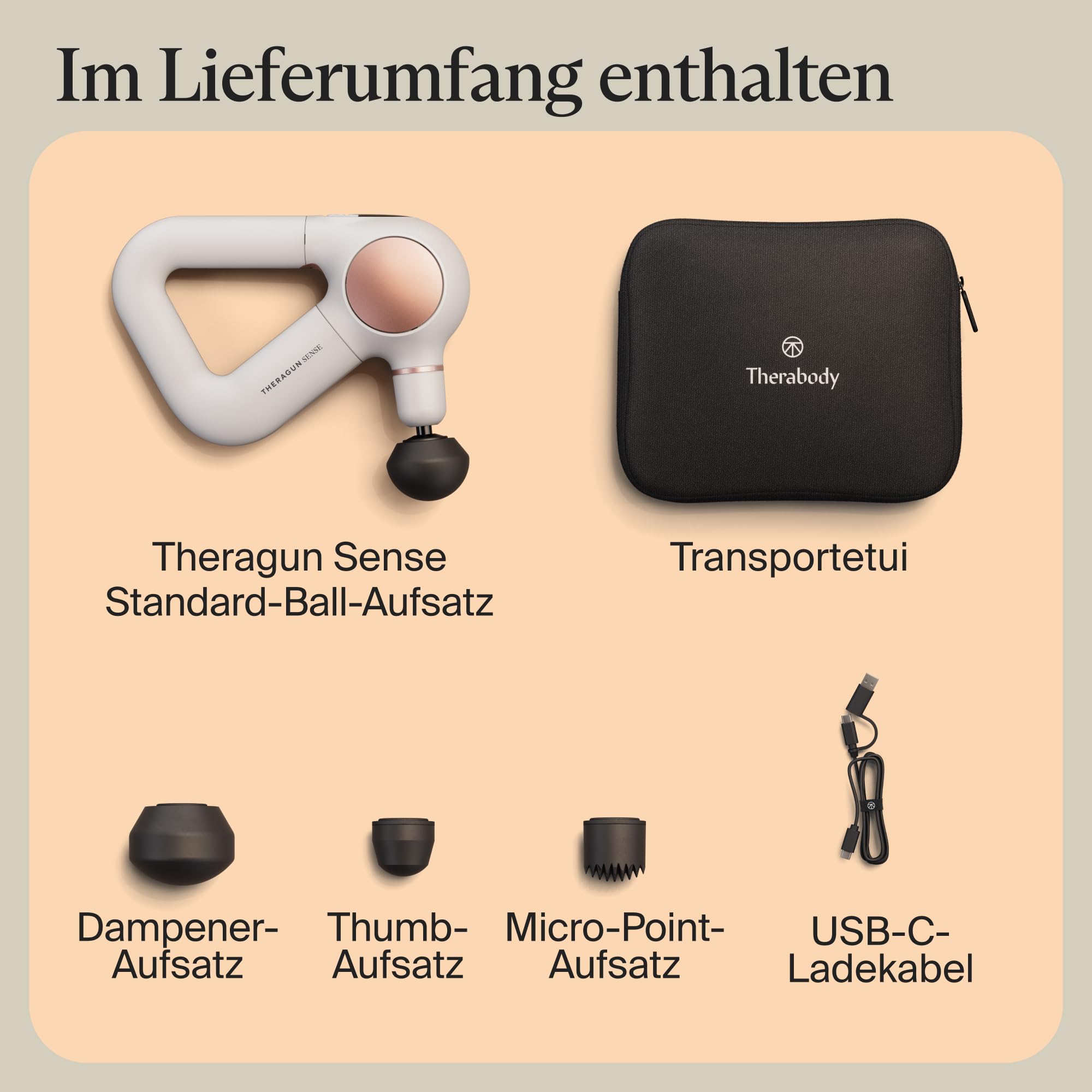 Theragun Sense Percussion Massagepistole – persönliches Tiefengewebe-Massagegerät mit vorinstallierten Atemübungen für Stressabbau-Weiss