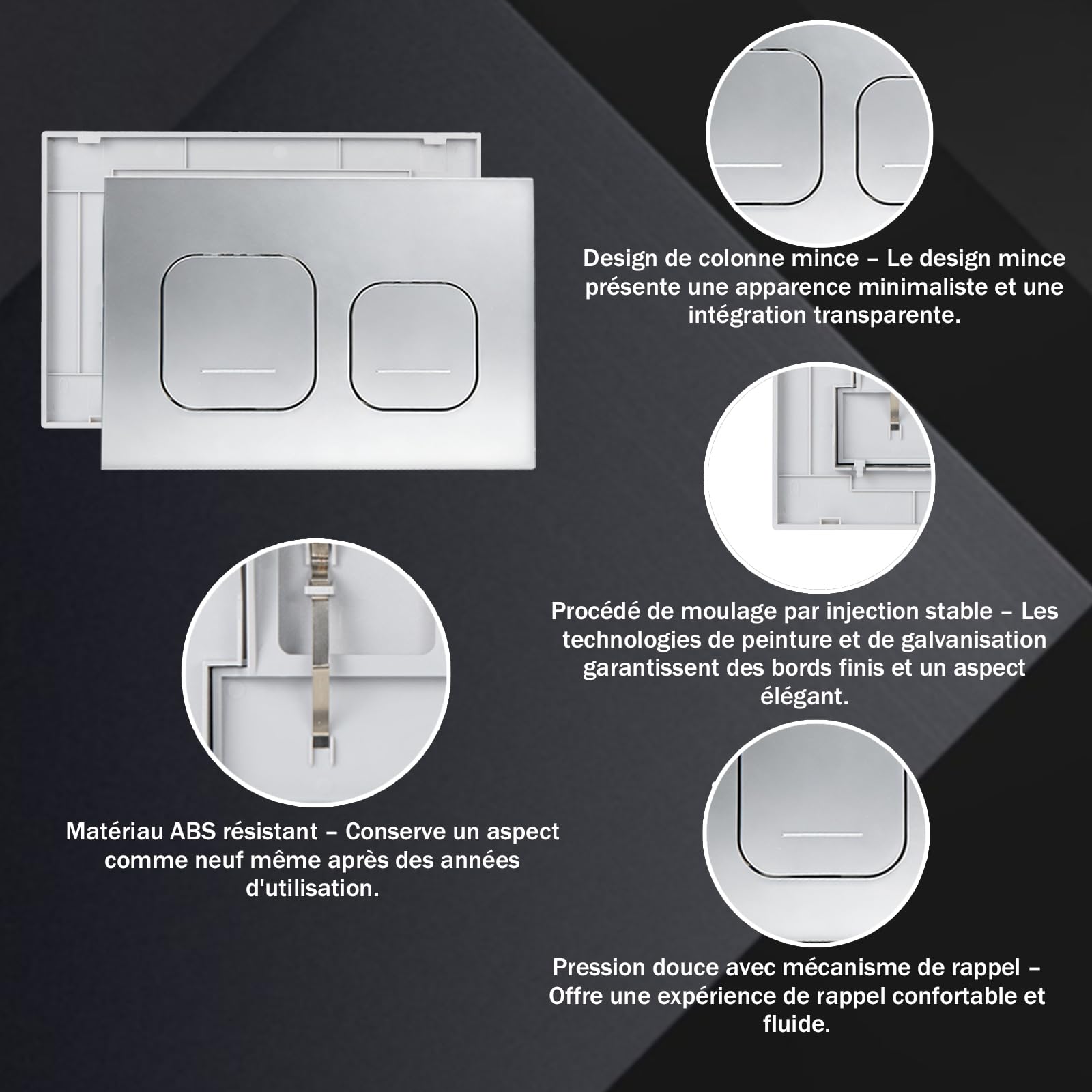 Plaque de Chasse de Remplacement WC compatible avec la série Geberit Sigma UP300 et UP320, Double Chasse 245×164 mm,115770115 | Mat (gris argenté)