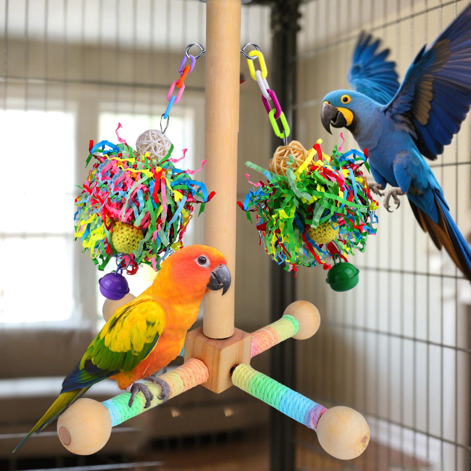BABORUI Bird Toys, Parrot Foraging Shredder Hanging Toys with Perches for Cage - image 6