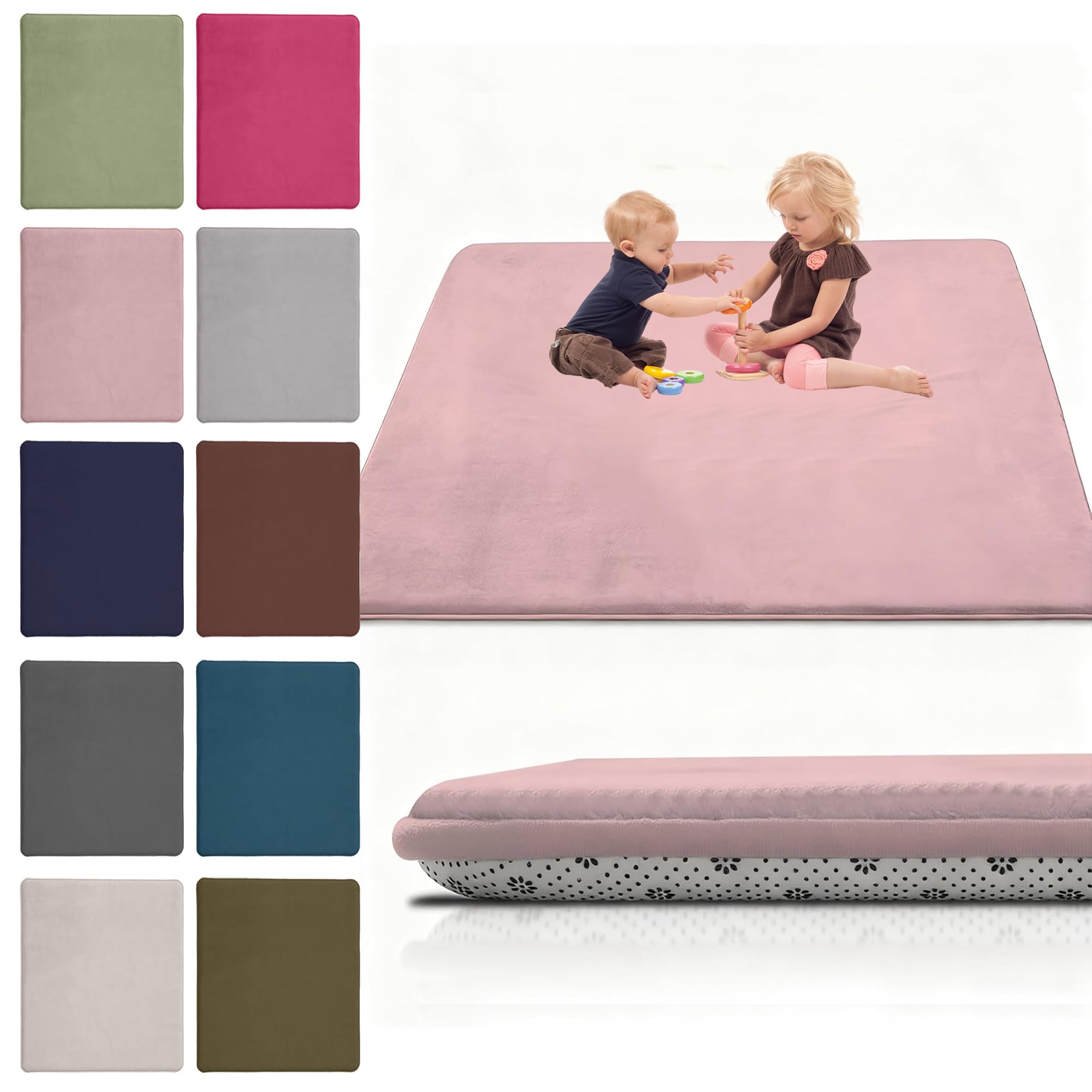 Coral Velvet Baby Play Mat, 190 x 240 cm Nursery Light Babies Mats for Floor Play with Non-slip Backing, 2CM Thick Baby Crawling Mat Nursery Rug for Crawling & Playing for Bedroom, Kids Room — image 1