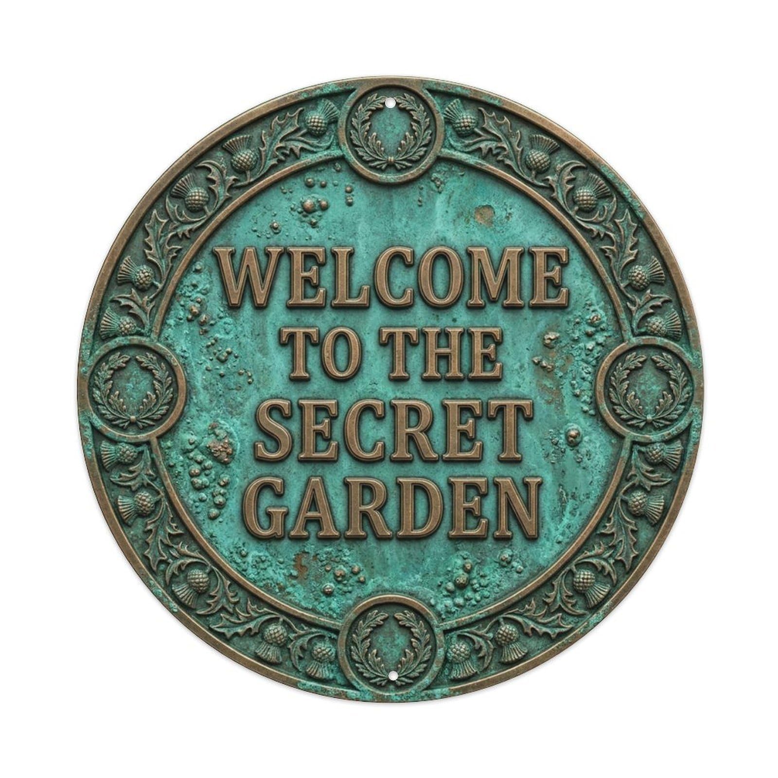 Vintage Welcome Secret Garden Handcrafted Rustic Metal Tin Sign