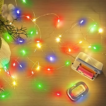 Aogist 16FT Fairy Lights with Spool,Ultra-Bright 50 LEDs Battery Operated Copper Wire String Light for Bedroom Christmas Wedding Centerpiece Parties Decoration,MulticolorWarm White/Green/Blue/Red