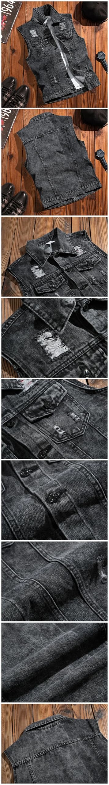Gilet da uomo in denim con risvolto senza maniche Streetwear gilet tinta unita