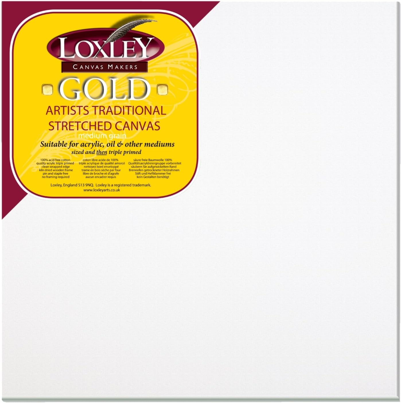 Loxley Gold 20 x 20-inch 51 x 51 cm 18 mm Square Traditional Depth Stretched Artist Canvas Primed