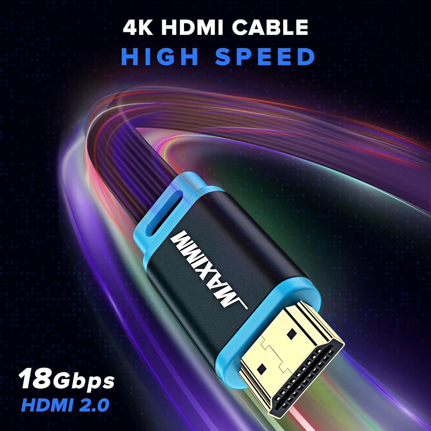 Maximm 4K HDMI Cable, 40ft, Super-Slim Flat Space-Saving, High-Speed HDR HDMI 2.0 Braided Cord, UL-Certified