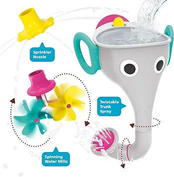 Yookidoo Elephant Baby Bath Toys for 18+ Months Old - 3 Trunk Attachments, Mold-Free Suction Cup - Kids Bath Toys for 2 - 4 Year Olds - Birthday Gifts for Girl and Boy - Toddler FunEleFun (Grey)
