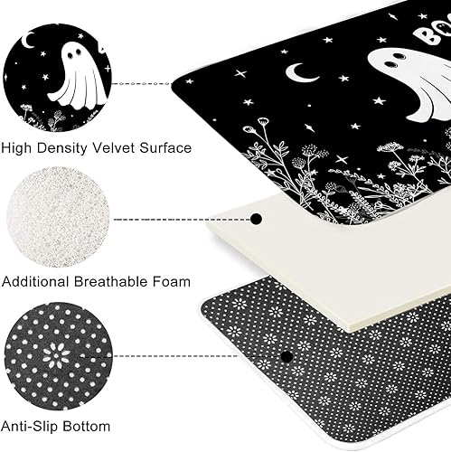 Miniatura 3 de Mocsicka Juego de 4 cortinas de ducha de Halloween, juego de cortinas de ducha de fantasmas espeluznantes negras con antideslizante, lavable,