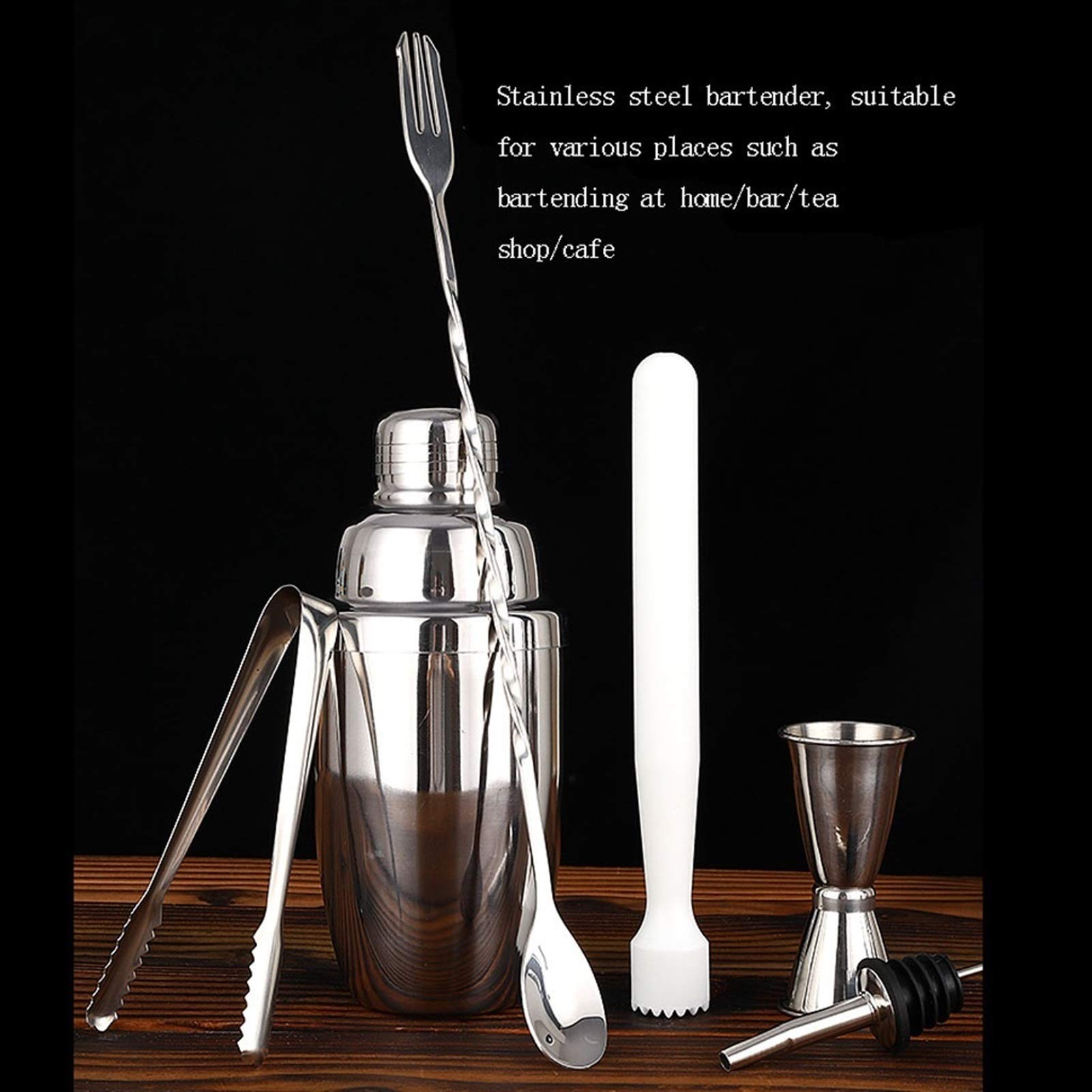 Mezclador de vino Sistema de 6 piezas para los camareros o los mixólogos - Accesorios de conjunto de barra de casas, mezcla de acero inoxidable Kit de barmandero con shakers, coladores, jigger, Muddle