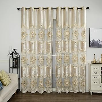 Rainbow Furnishings Decorative Velvet Curtains for Living Room / Bed Room, Tissue Embroiderey (Cream)