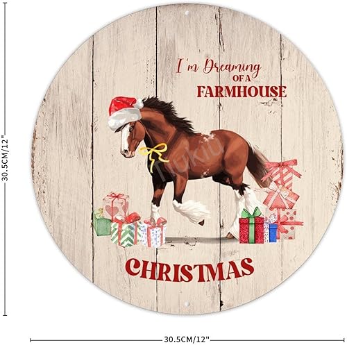 Miniatura 2 de Letrero de metal redondo con texto en inglés "I'm Dreaming A Farmhouse Christmas Welcome - Letrero de metal redondo con texto en inglés "I'm