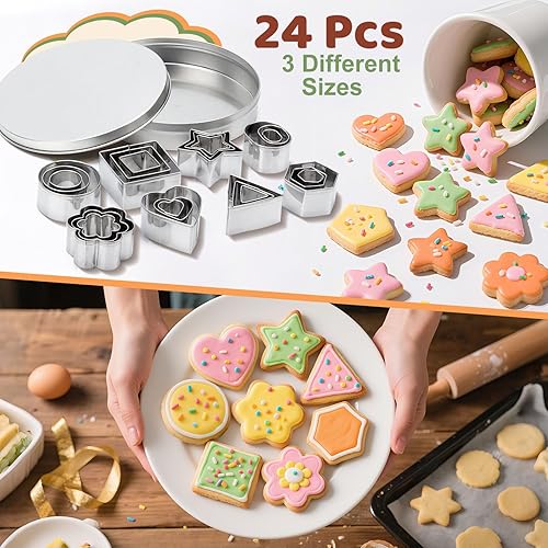 Miniatura 4 de ofone Juego de 24 mini cortadores de galletas con formas geométricas, forma geométrica, estrella, corazón, flor, triángulo, ovalado, círculo,