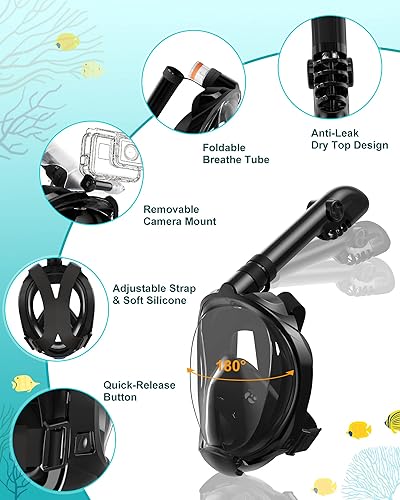 Miniatura 2 de Viginsul Snorkeling Gear for Adults Full Face Snorkel Mask with Dry Top System  Adjustable Swim Fins Foldable Panoramic View Snorkeling Mask Set