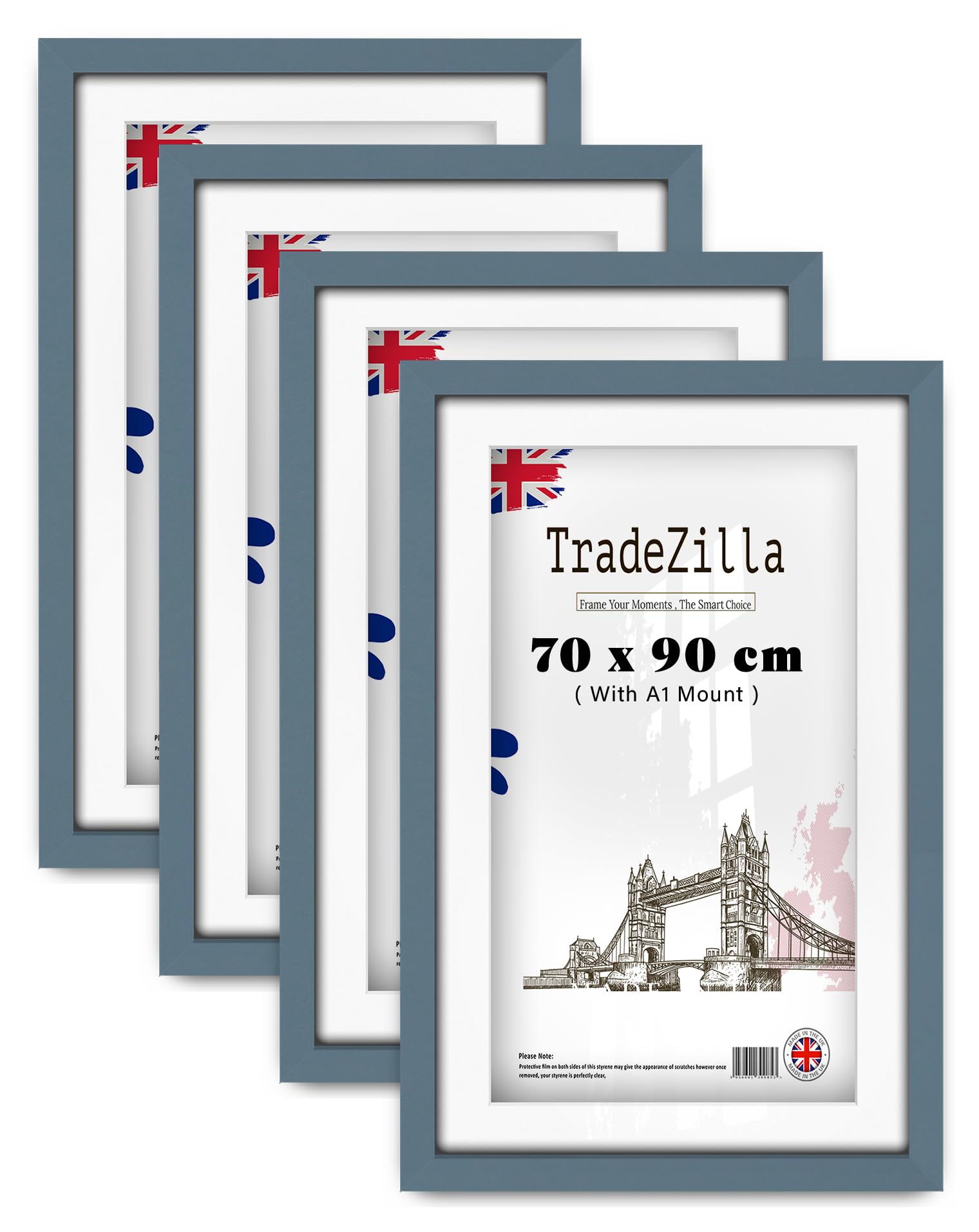 TradeZilla pack of 4 Modern MDF Picture Frame (90 x 70 cm) With A1-(33 x 23 Inch) White Mount Engineered Wood | 28" x 36" Poster, Art, Frame for Home & Gallery [ Dark Grey ] — image 1