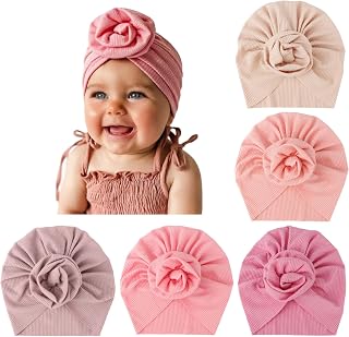 DRESHOW BQUBO 5 Pieces Newborn Baby Turban Hats Bow Baby Infant Beanie Breathable Toddler Cap for Baby Girls