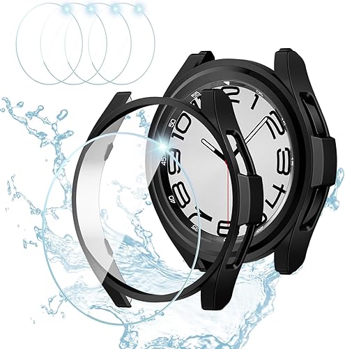 Haojavo Paquete de 2 + 4 fundas protectoras de pantalla para Samsung Galaxy Watch 6 Classic de 1.772 pulgadas, 2 unidades de carcasa protectora de