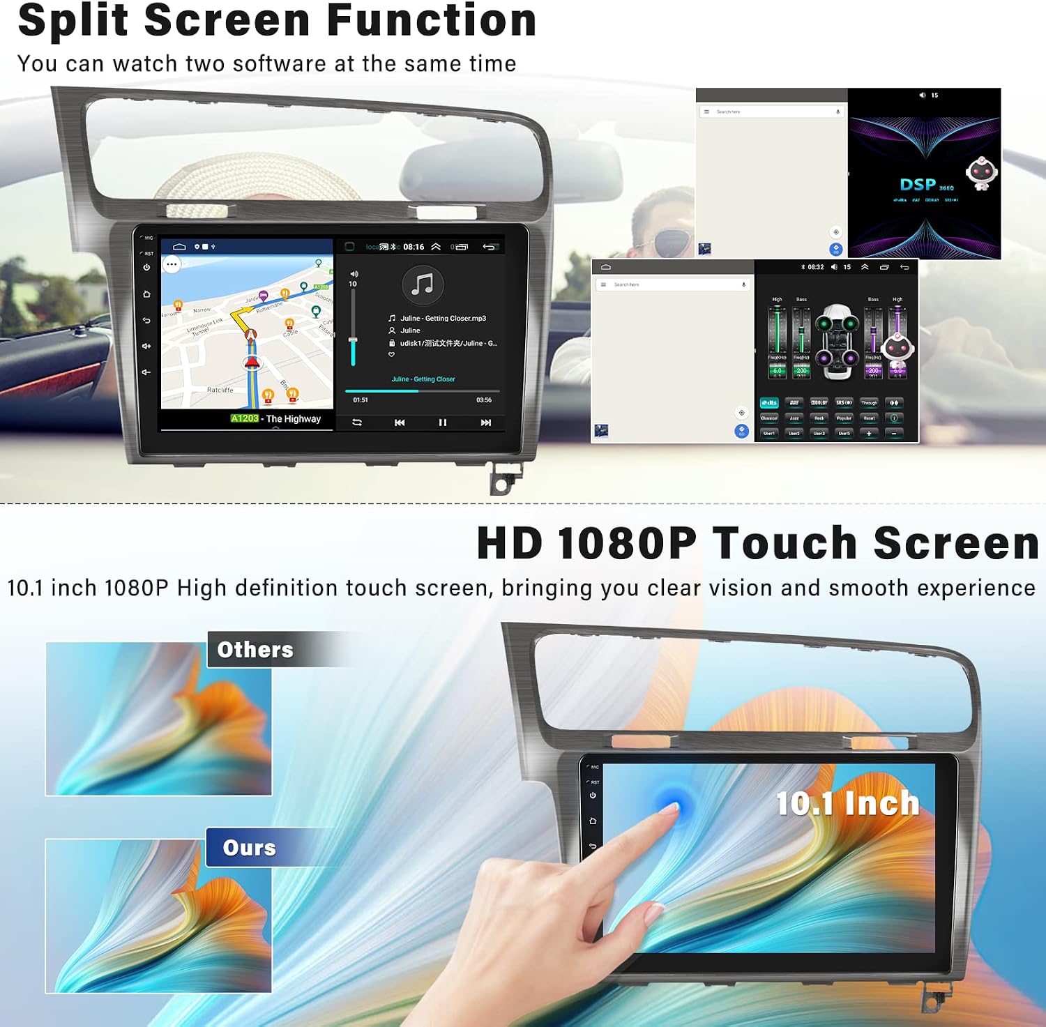 sixwin 2g 32g android 11 car stereo for vw volkswagen golf 7 2013 2014 2015 2016 2017 2018 with 10 1 inch touch screen carplay android auto bluetoot