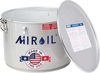 MirOil 7 Gal Grease Bucket & Oil Filter Pot, Made USA, Gasket Safety Lid with Lock Clips, Fryer Oil Capacity Up to 55 lbs. Low Profile To Fit Under Drain Valves, For Filtering of Hot Oil, 60L